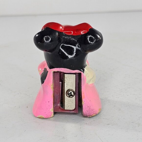 Vintage Disney Minnie Mouse Pencil Sharpener Composite Pink Dress Red Bow - Picture 4 of 8